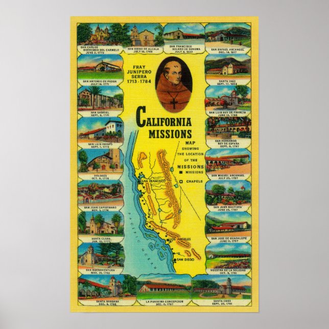 Póster Misiones españolas de California mostrando (Frente)