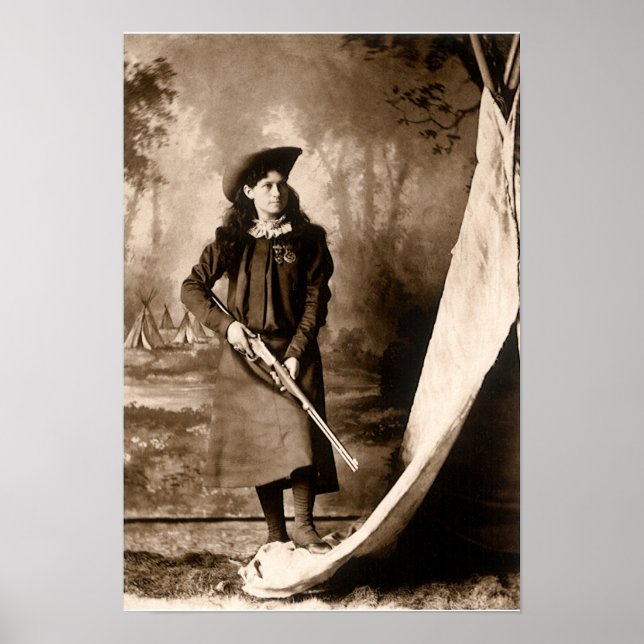 Póster Miss Annie Oakley con un retrato fotográfico vinta (Frente)