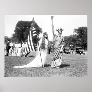 Póster Miss Columbia y Lady Liberty: 1919