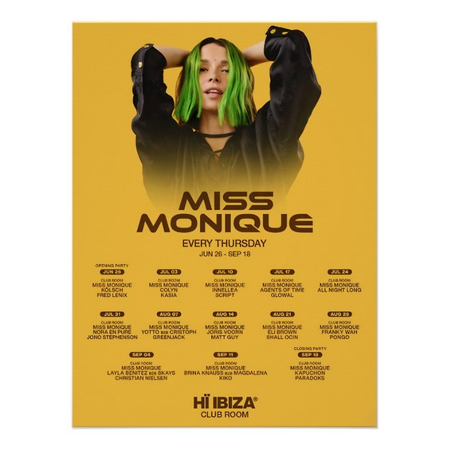 Póster Miss Monique - Hï Ibiza - Club (Anverso)