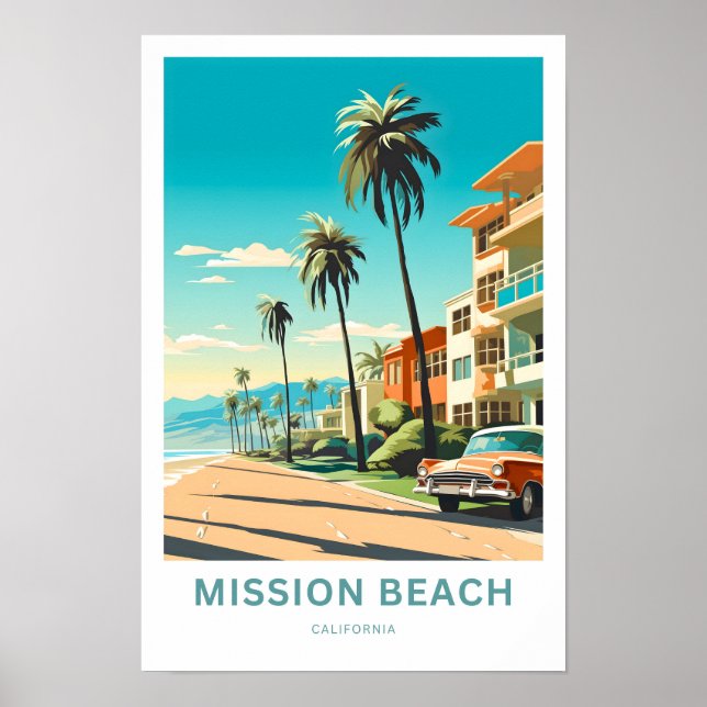 Póster Mission Beach California Travel Print (Frente)