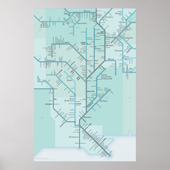 Póster Mississippi inferior de 20" x 30" (Frente)
