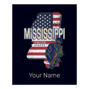 Póster Mississippi State United States Map Vintage USA