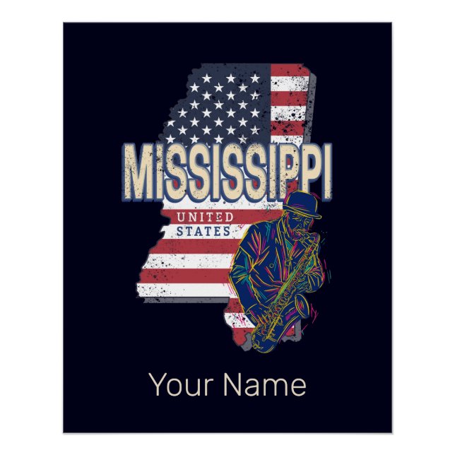 Póster Mississippi State United States Map Vintage USA (Anverso)