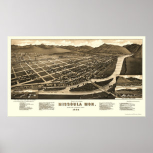 Póster Missoula, Mapa Panorámico MT - 1884