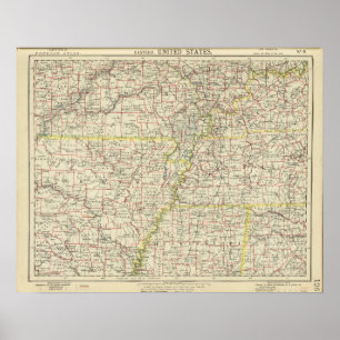 Póster Missouri, Arkansas, Kentucky, Tennessee