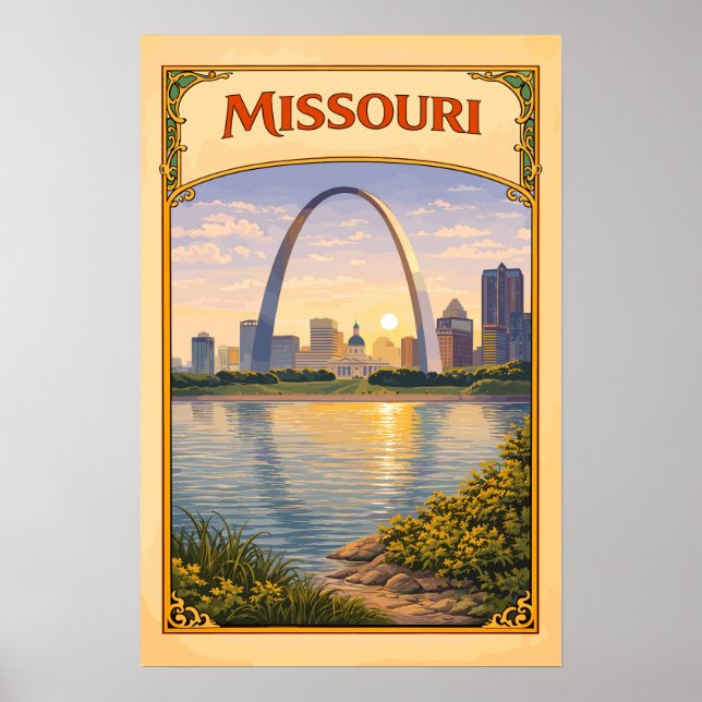 Póster Missouri Gateway Arch Vintage (Frente)