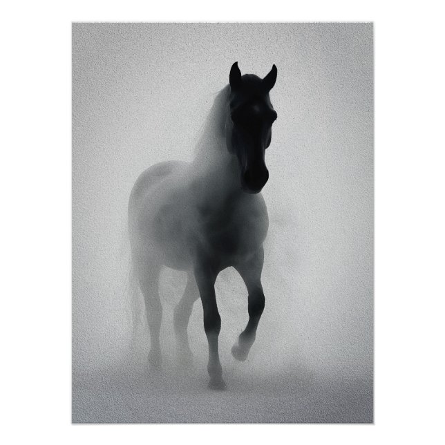 Póster Misterioso caballo negro que emerge de la niebla (Anverso)