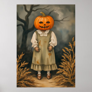 Póster Misterioso Chica con la cabeza de calabaza - espan