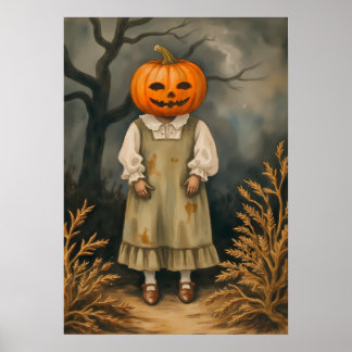 Póster Misterioso Chica con la cabeza de calabaza - espan