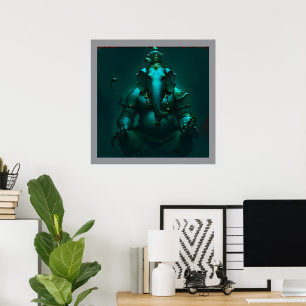 Póster místico del Señor Ganesha en neón azul   Mo