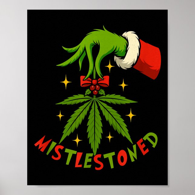 Póster Mistlestoned Weed Leaf Funny Stoner Christmas  (Frente)