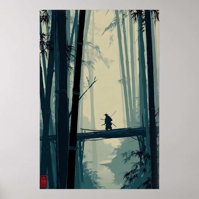 Póster Misty Bamboo Grove Art Print - Quiet Bridge Scene (Frente)