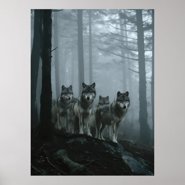 Póster Misty Forest Wolf Pack (Frente)
