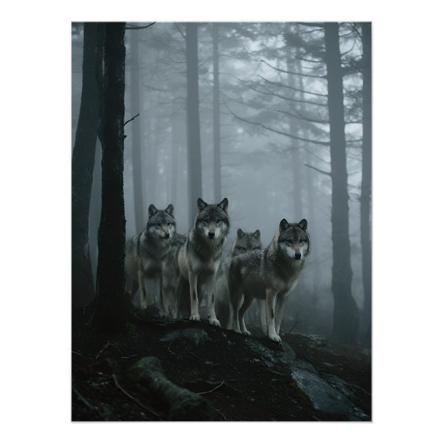 Póster Misty Forest Wolf Pack (Anverso)