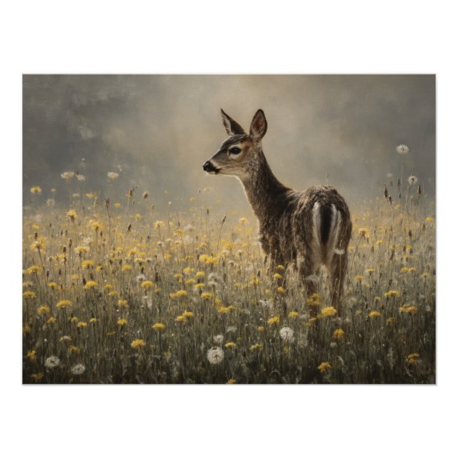 Póster Misty Meadow Fawn Nature Print (Anverso)