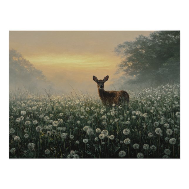 Póster Misty Morning Meadow Deer (Anverso)
