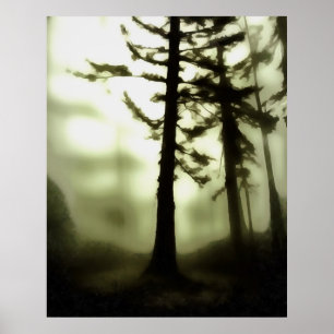Póster Misty Morning Monotone Forest Landscape Art
