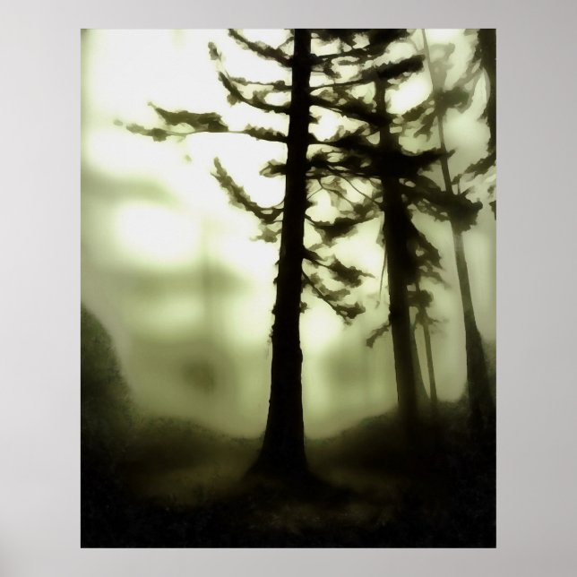 Póster Misty Morning Monotone Forest Landscape Art (Frente)