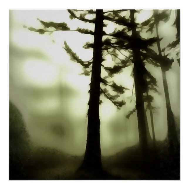 Póster Misty Morning Monotone Forest Landscape Art (Anverso)