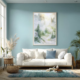 Póster Misty Mountain Forest in Watercolor