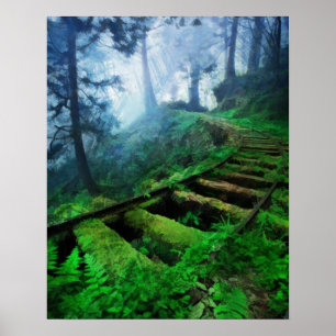 Póster Misty Path Through the Woods