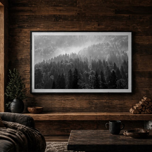 Póster Misty Pine Forest Black and White Landscape (Subido por el creador)