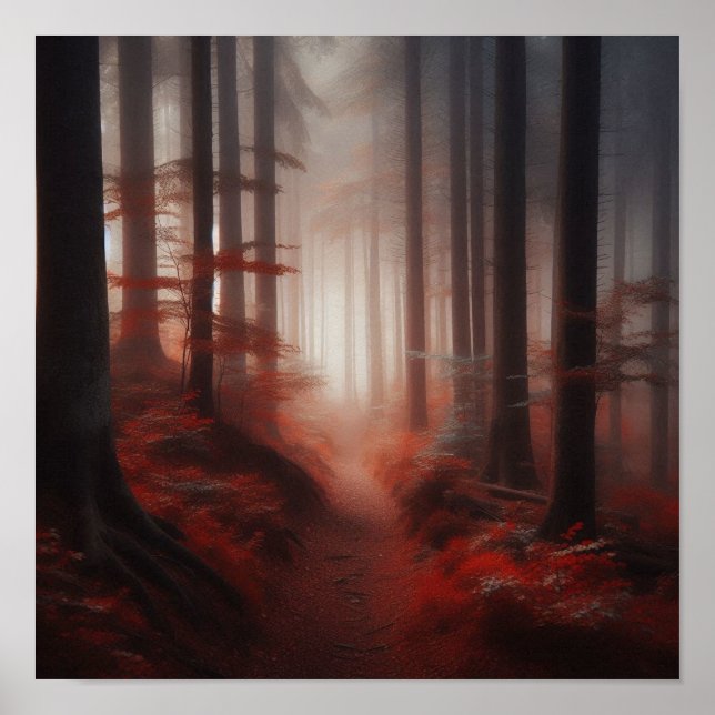 Póster Misty Red Forest Trail of Silence – Autumn Poster  (Frente)