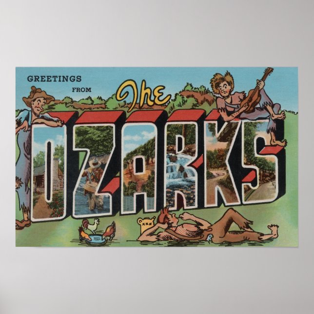 Póster Misuri - Los Ozarks - Escenas de letras grandes (Frente)