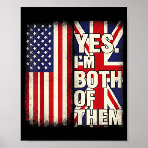 Póster Mitad americano mitad británico bandera de EE. UU.