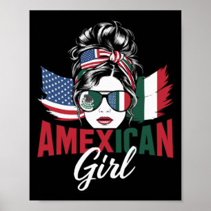 Póster Mitad Mexicano Mitad Americano Bandera De Estados