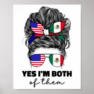 Póster Mitad Mexicano Y Americano México América Bandera