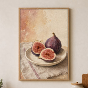 Póster Mitades de higo en un cartel de acuarela de plato