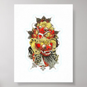 Póster Mitología Balinesa Barong y Rangda Sticker - Sac