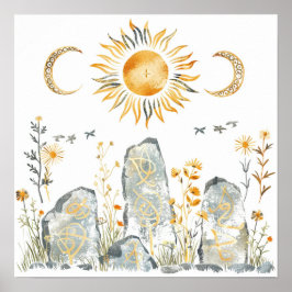 Póster Mitología celta y símbolos solares Litha