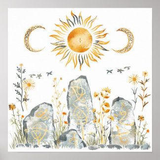 Póster Mitología celta y símbolos solares Litha