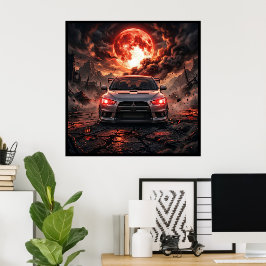 Póster Mitsubishi Lancer Evo 10 Bajo una Luna Carmesí