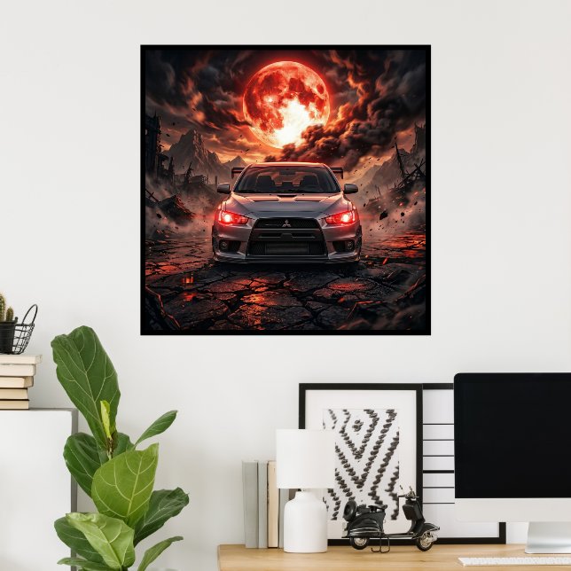 Póster Mitsubishi Lancer Evo 10 Bajo una Luna Carmesí (Oficina en casa)