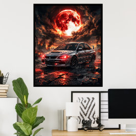 Póster Mitsubishi Lancer Evo 9 Bajo La Luna Carmesí