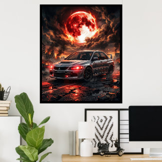 Póster Mitsubishi Lancer Evo 9 Bajo La Luna Carmesí