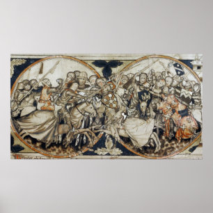 Póster Mittelalterliche Buchmalerei Kampfszene