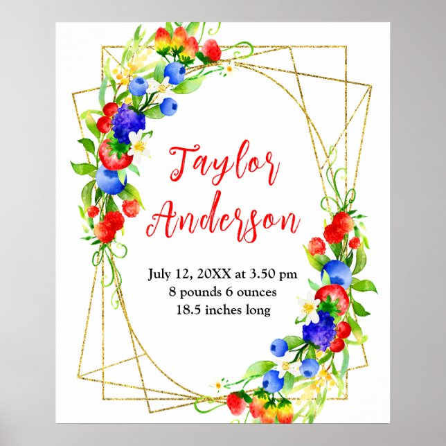 Póster Mixed Berries Baby Birth Stats (Frente)