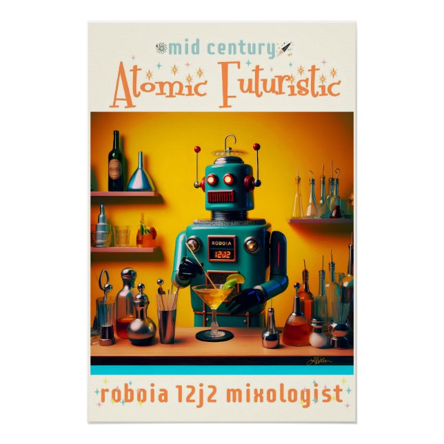 Póster Mixólogo de Robot Futurista Retro ROBIA 12J2 (Anverso)