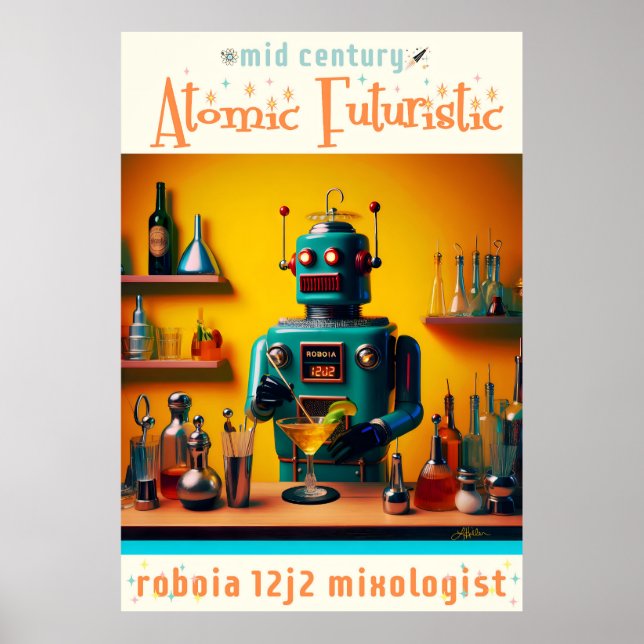 Póster Mixólogo de Robot Futurista Retro ROBIA 12J2 (Frente)