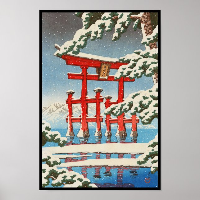Póster Miyajima en la nieve Hasui Kawase shin hanga art (Frente)