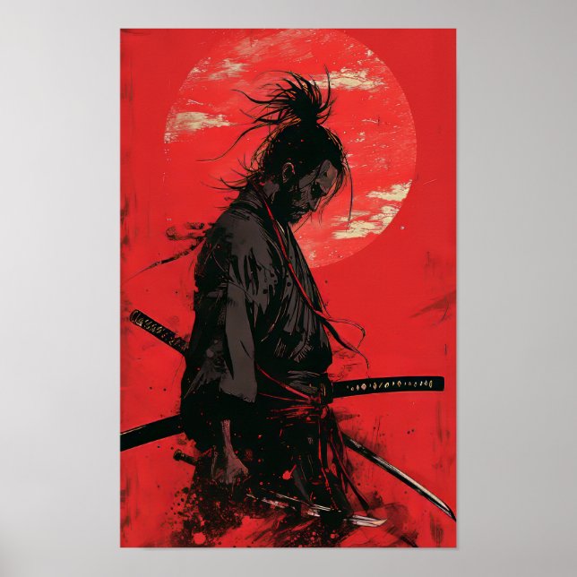 Póster Miyamoto Musashi Vagabond Manga Estilo Red Backgro (Frente)