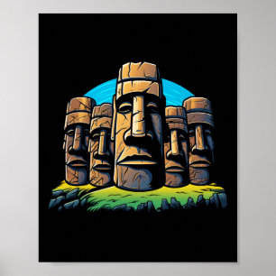 Póster Moai dirige la fiesta de Pascua de Isla de Pascua