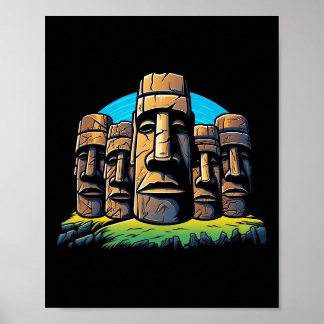 Póster Moai dirige la fiesta de Pascua de Isla de Pascua (Frente)