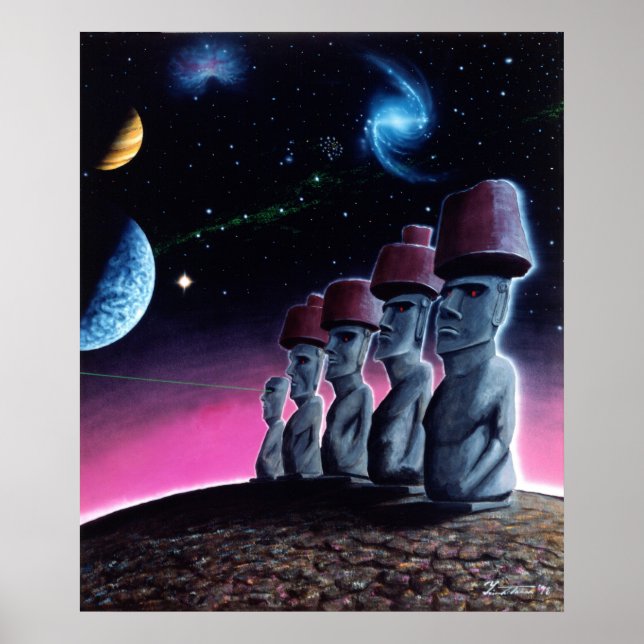 Póster Moai en el pequeño planeta (Frente)