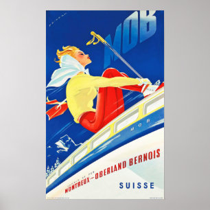 Póster MOB Montreux Oberland Bernois Viajes Suiza Vintage